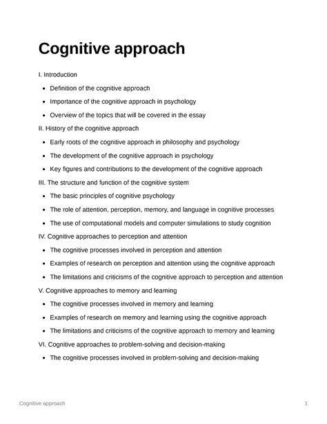 Cognitive Approach Outline Cognitive Approach 1 Cognitive Approach