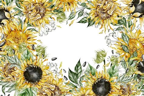 Tarjeta De Acuarela Con Girasoles Y Hojas Ilustraci N Foto Premium