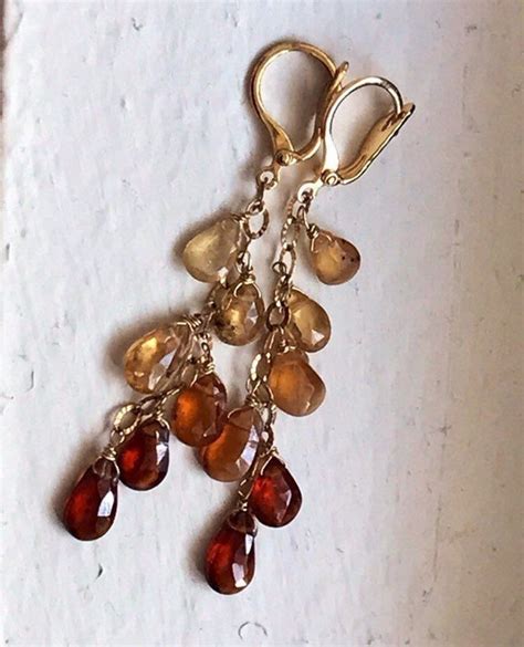 Handmade Ombre Hessonite Garnet Cascade Earnings K Gold Etsy