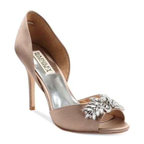 Badgley Mischka Nikki Mid Heel Evening Pumps In Brown Taupe Satin Lyst