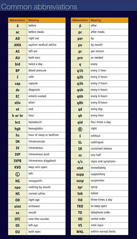 Common Medical Abbreviations Vet Tech Notes Medical Terminology