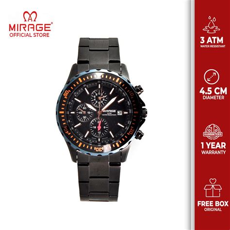 Jual Mirage Jam Tangan Analog Pria Premium Chrono Aktif 8601 M Hitam