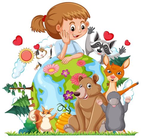 Free Vector | A girl and cute wild animals