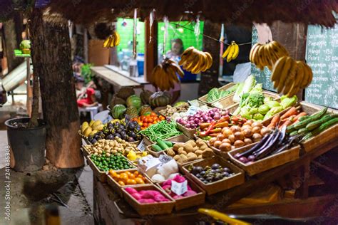 Asian Local Night Market With Fruits In Bohol Philippines Stock Photo