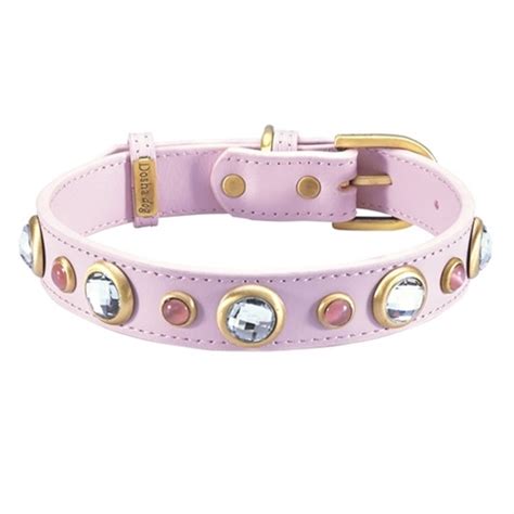 Light Pink Leather Diamond Dog Collar | Dosha Dog