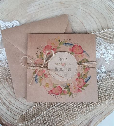 10x HOCHZEITEINLADUNGEN Boho Hochzeit Blumen Rustikal Kraftpapier Boho