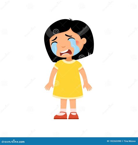 Crying Sad Little Girl Flat Vector Illustration Stock Vector