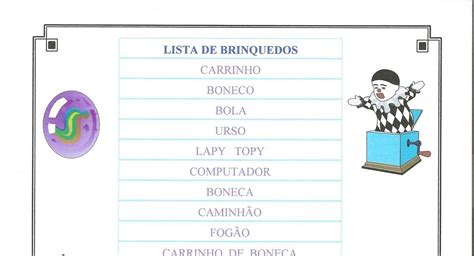 Lista De Brinquedos Infantil - Lista De Brinquedos Infantil - NAZAEDU