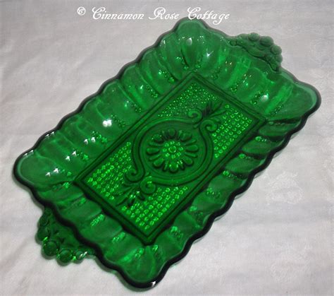 Vintage Indiana Glass Emerald Green Relish Dish With Handles Indiana Glass Shabby Cottage