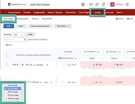 Showing More Than 20 Students In Brightspace Enter Grades Division Of