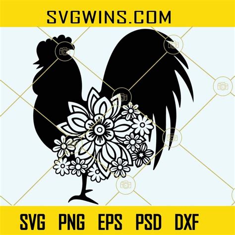 Floral Rooster Svg Floral Chicken Svg File Chicken Flower Svg Farm