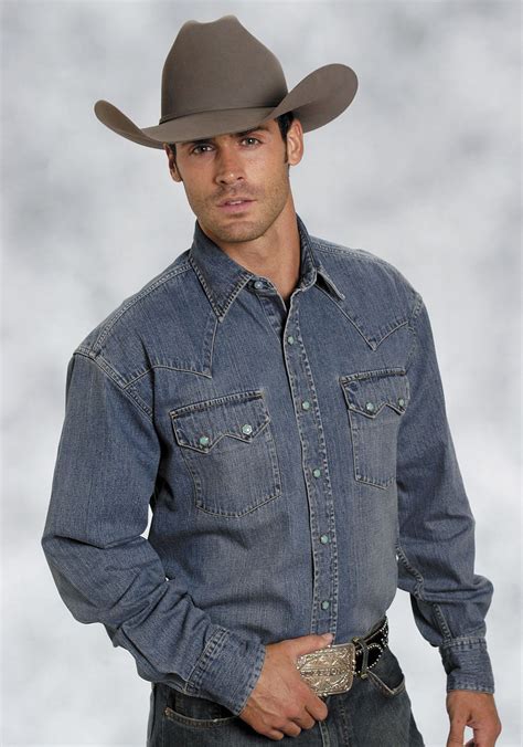 Stetson Mens Blue 100 Cotton Ls Designer Denim Snap Western Shirt