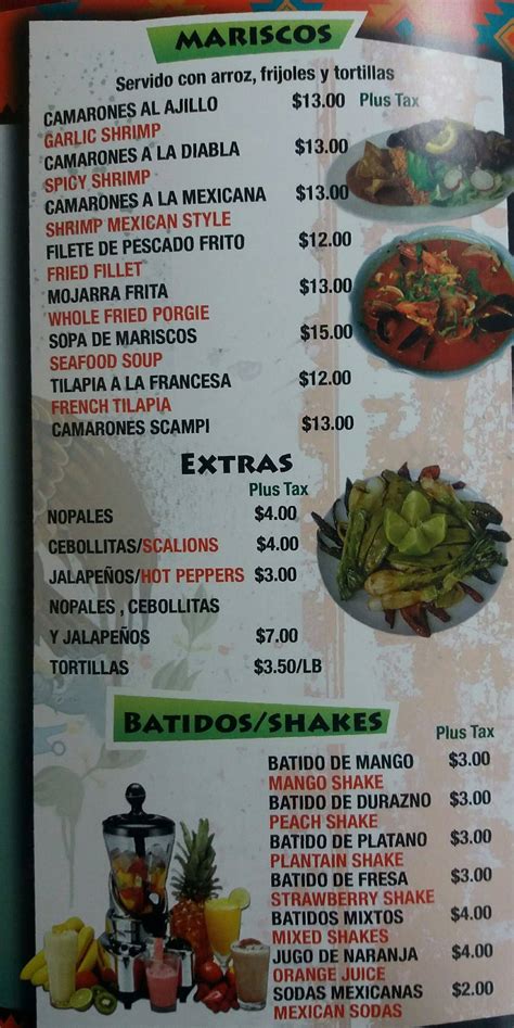 Menu at La Taqueria Restaurant, Elizabeth