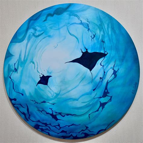 Manta Ray Underwater Artwork Original Painting Circle - Etsy