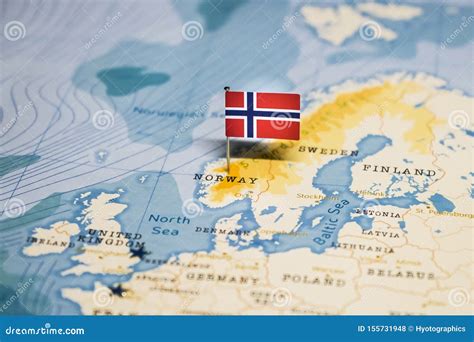 The Flag Of Norway In The World Map Stock Photo Image Of Atlas