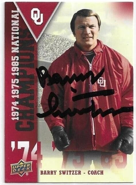 Barry Switzer Autographed Signed 2011 UDA Card #Nc-Sw Oklahoma Sooners