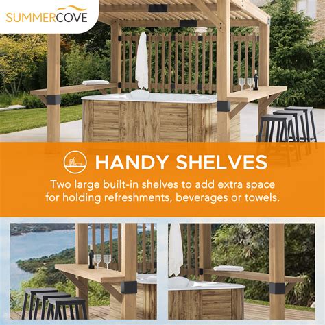 Sunjoy Outdoor Patio Grill Gazebo 10x11 Wooden Frame Hot Tub Pergola Kit With Privacy Screen And