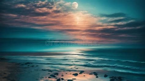 Clear Sky of Full Moon Over Reflection the Ocean, Abstract Motion Stock ...