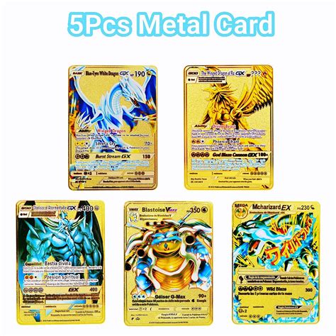 5Pcs Metall Pokemon Buchstaben Pokimon Metall Karten Pikachu Charizard