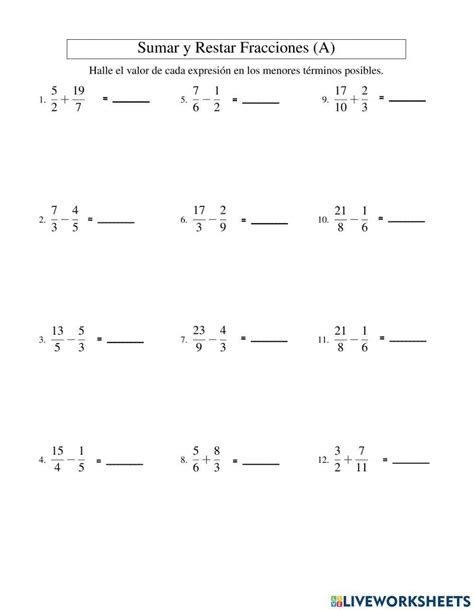 Sumas Y Restas De Fracciones Matemгўticas Worksheet Map Nbkomputer