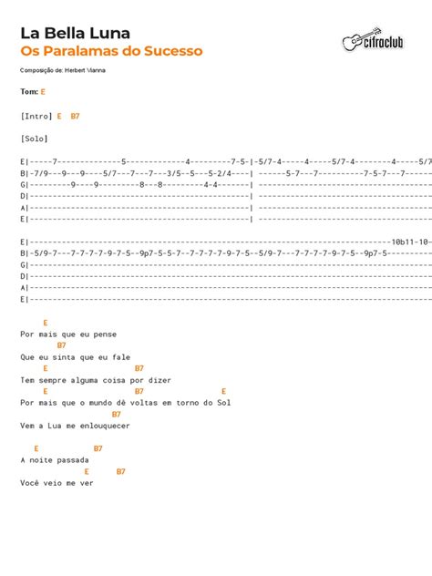 Cifra Club Os Paralamas Do Sucesso La Bella Luna Pdf