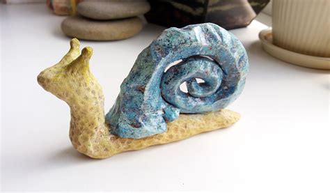 Ceramic Snail Figurine Handmade Snail Clay Snail Blue Snail Etsy