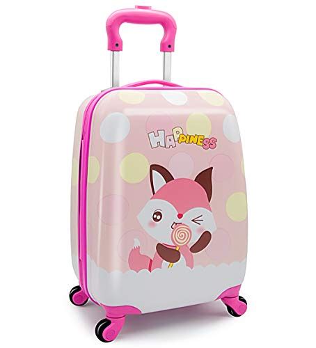 Girls Suitcase Hardshell Spinner Wheels - Kids Luggage 18 inch Carry On Fox Travel Trolley ...