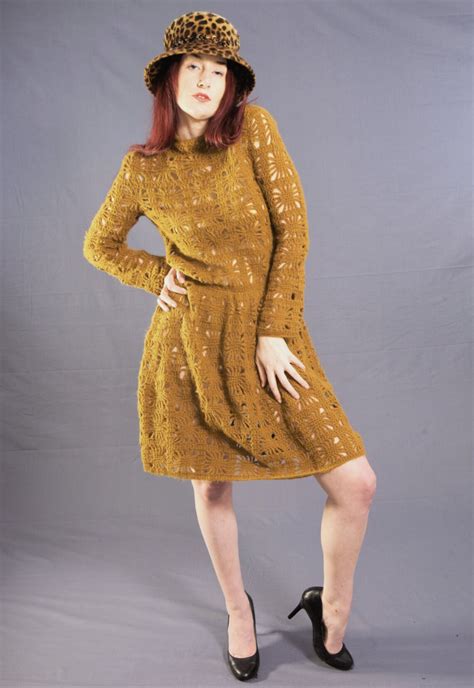 Crochet Knit Mini Dress 1960s Handmade Dress Hippy Etsy