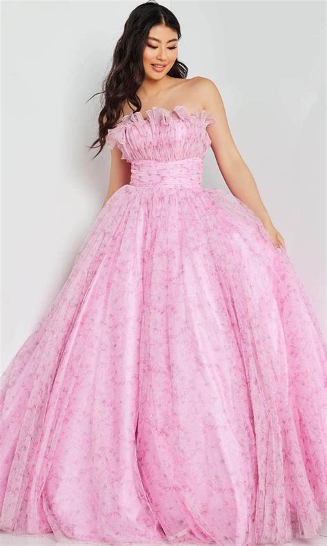 Jvn By Jovani Jvn26209 Ruffled Neck Strapless Ballgown Couture Candy