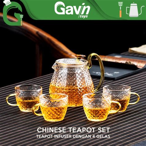 Jual Chinese Tea Pot Set 4 Cangkir Teko Teh Gift Set Peralatan Minum