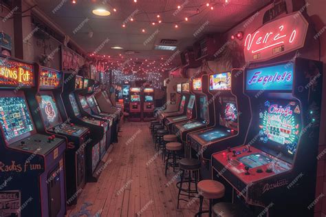 Premium Photo | Retro game room with vintage arcade machines and a neon ...