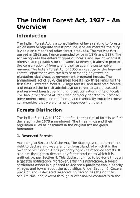 The Indian Forest Act The Act Was First Passed In 1865 And Hence