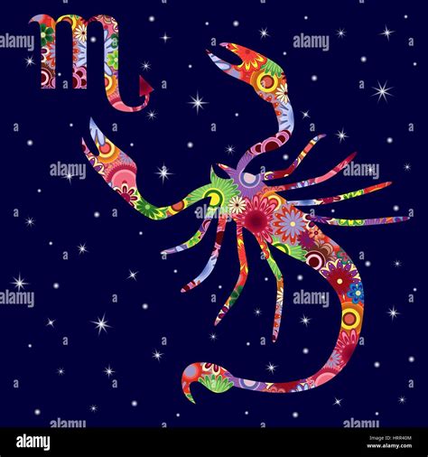 Zodiac Sign Scorpio With Colorful Flowers Fill On A Background Of The