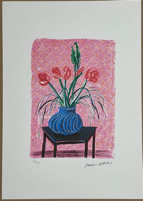 David Hockney Signed Lithograph Amaryllis In Vase Etsy