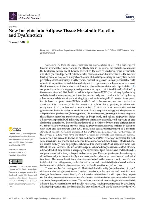 Pdf New Insights Into Adipose Tissue Metabolic Function And Dysfunction