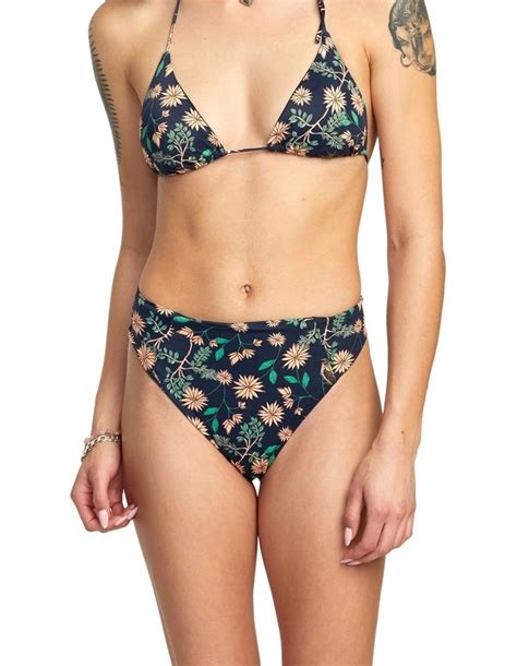 Rvca Byrd High Rise Cheeky Bikini Bottom In Blue Myer