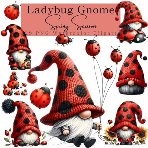 Ladybug Gnome Watercolor Clipart Ladybug Gnome Png Bundle Charming