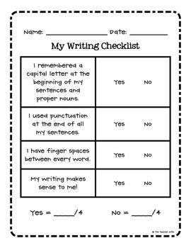 Writing Editing Checklist 2nd Grade