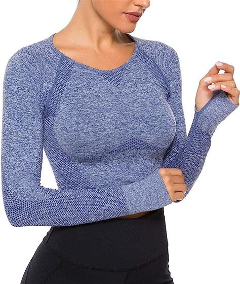 Fittoo Womens Crop Long Sleeves Workout Tops Sports Shirts Long