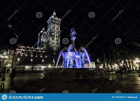 Zocalo Puebla Mexico, Principal Square at Night in a Mexican Colonial ...