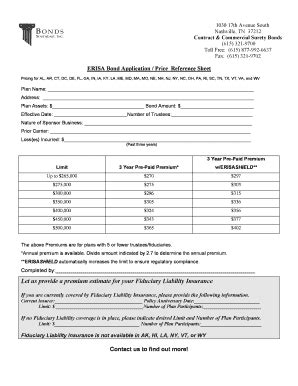 Fillable Online ERISA Bond Application Bonds Southeast Fax Email