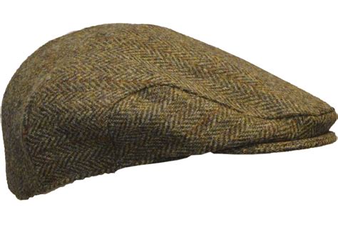 Unisex Charcoal Derby Harris Tweed Herringbone Flat Cap