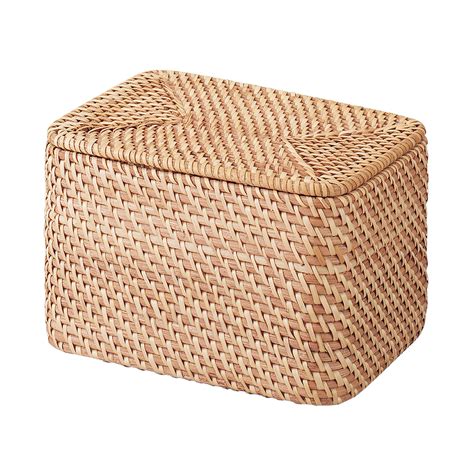 Stackable Rattan Box With Lid Rectangular W26d18h16cm Muji