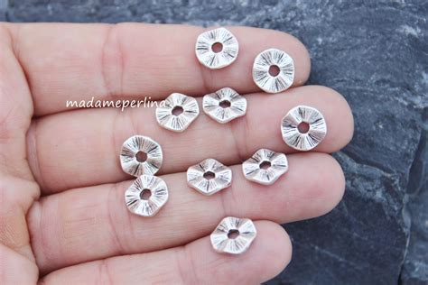 Disc Flat Spacer Beads Mm Matte Silver Plated Wavy Etsy