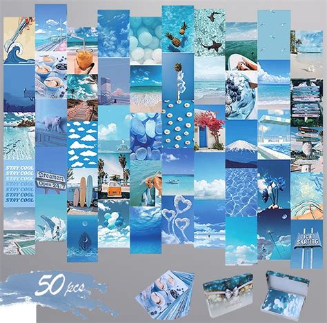 Wand Collage Kit Sthetische Bilder Blau High Definition Etsy