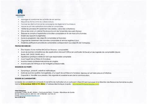 Videri Enterprise Recrute Chef Comptable Y A Bara Offres D Emplois