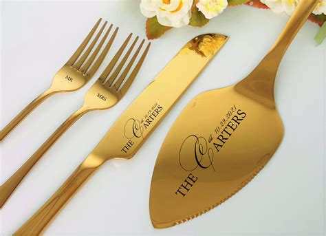 Wedding Cake Cutting Set Personalized Forks Knife Server Etsy