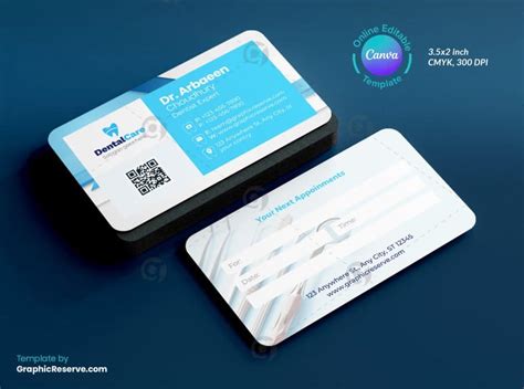 Dentist Appointment Business Card Canva Template Graphic Reserve