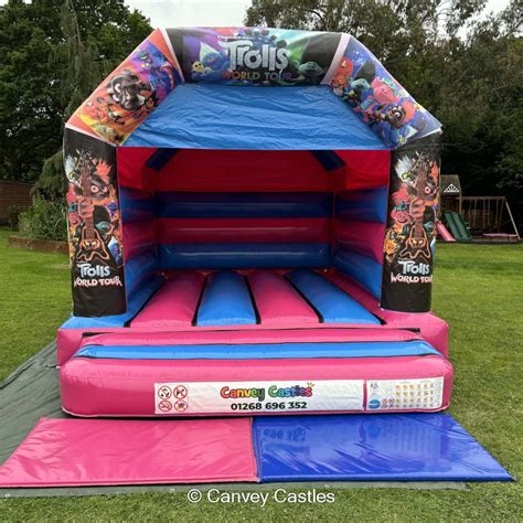 12ft X 15ft Blue And Pink Trolls World Tour Bouncy Castle Bouncy Castle Hire In Essex Canvey