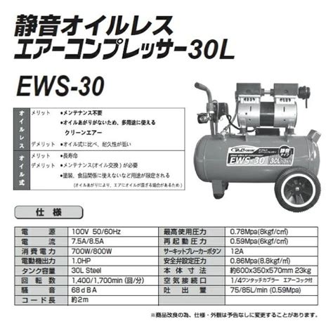 【アスクル】 シンセイ 静音オイルレスコンプレッサー30l Ews 30 1台（直送品） 通販 Askul（公式）